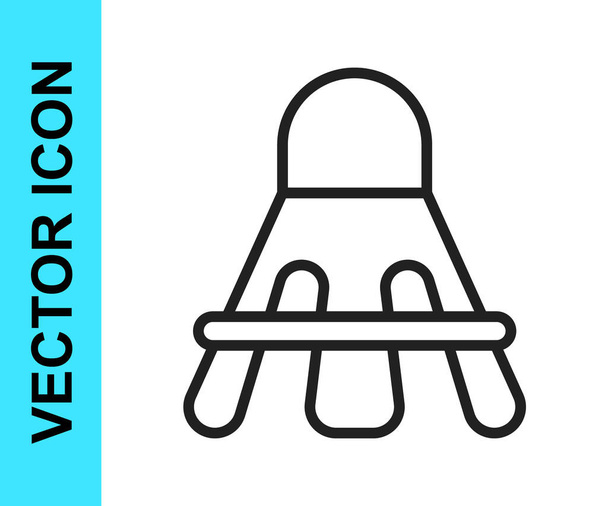 Línea negra Icono de lanzadera de bádminton aislado sobre fondo blanco. Equipamiento deportivo. Vector - Vector, imagen