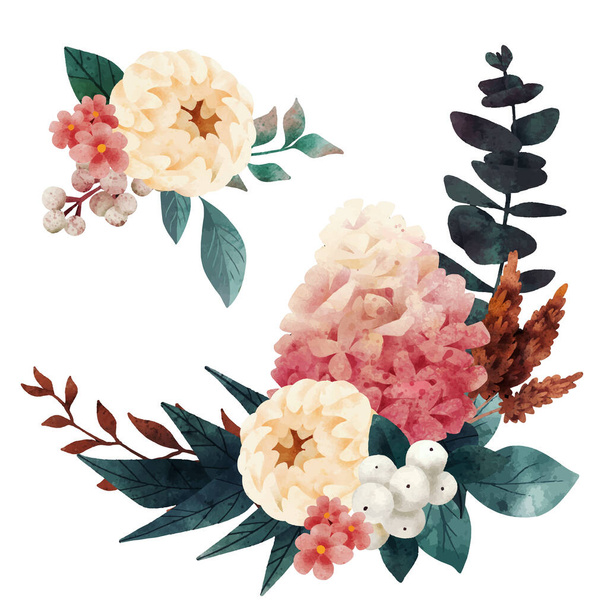 Lush floral composition, fall floral elements, hand drawn - Vector, Imagen