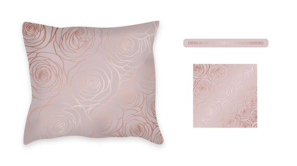Дизайн векторної подушки для подушок. Ізольована подушка з рожевими трояндами безшовний візерунок
. - Вектор, зображення