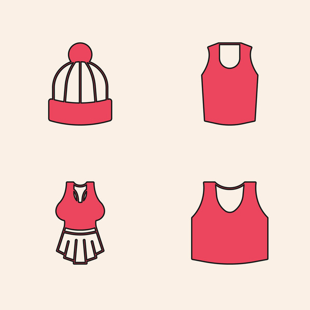 Set Undershirt, Winter hat,  and  icon. Vector - Vetor, Imagem