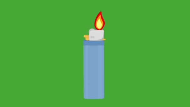 Animación en bucle de un encendedor iluminado con la llama en movimiento, sobre un fondo de croma verde - Metraje, vídeo