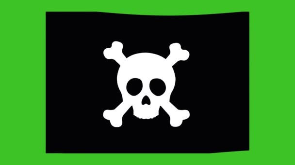 Animação de laço de uma bandeira com um crânio pirata acenando, em um fundo croma verde - Filmagem, Vídeo