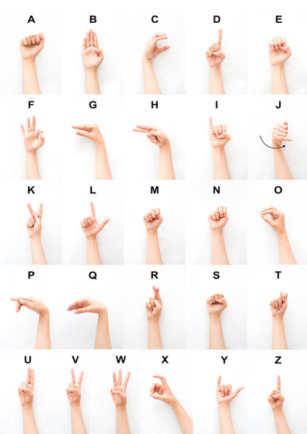 otisk prstu abecedy v americkém znakovém jazyce. naučit se mezinárodně komunikovat s hluchoněmým. - Fotografie, Obrázek