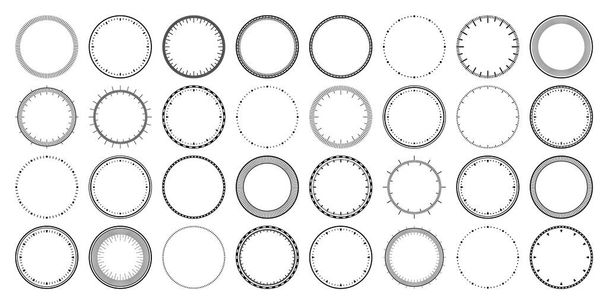 Mechanical clock faces, bezel. Watch dial with minute and hour marks. Timer or stopwatch element. Blank measuring circle scale with divisions. Vector illustration. - Vector, Image