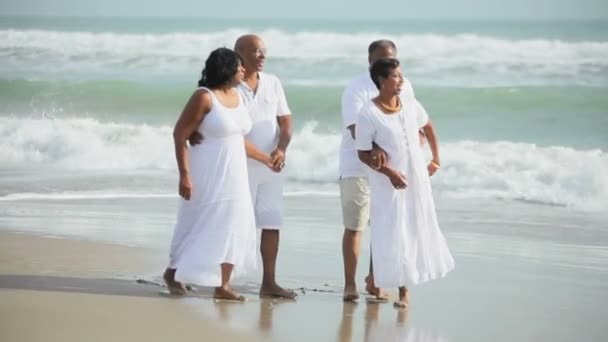 пожилые этнические пары, наслаждающиеся отдыхом на пляже
 - Кадры, видео