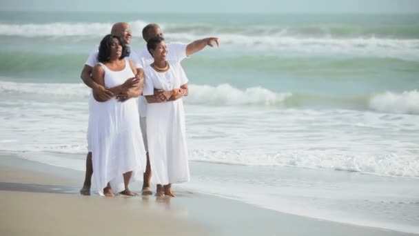 senior ethnic couples enjoying time on beach - Footage, Video