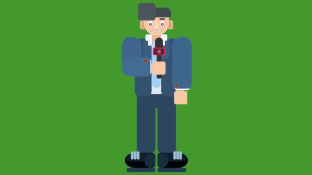 journalist talking on green background character. animation video footage - Footage, Video