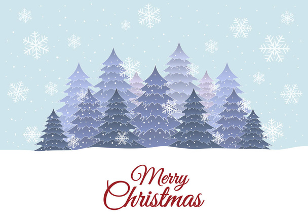 Christmas Tree with snowflakes on blue background.Merry Christmas greeting card. - Vektor, Bild