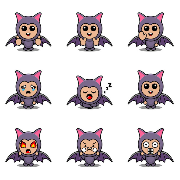 vector de dibujos animados personaje mascota traje animal murciélago expresión paquete conjunto - Vector, imagen