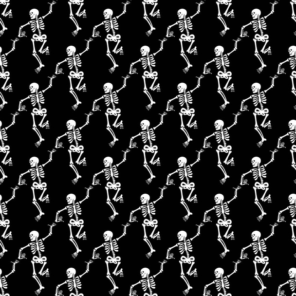 Seamless pattern with black skeletons - Vector, Image