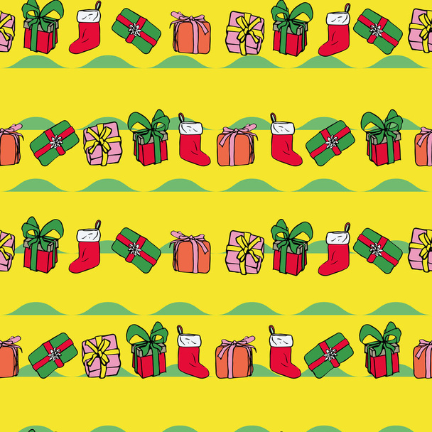 Vector Amarillo Navidad Vacaciones con rayas patrón de fondo. Diseño del patrón de superficie - Vector, imagen