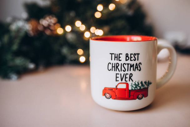 christmas red mug. New Year - 写真・画像