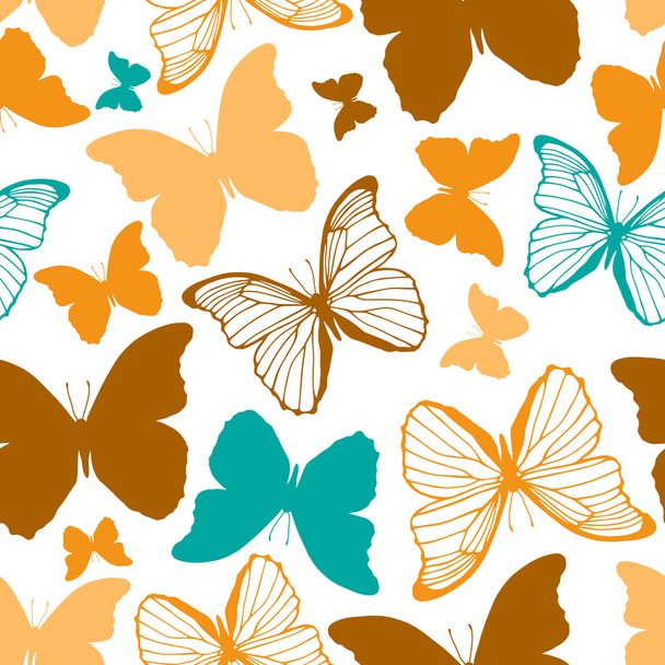 Seamless pattern with outline and silhouette colorful butterflie - Διάνυσμα, εικόνα