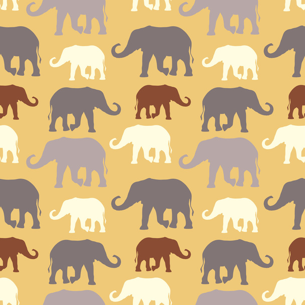 Seamless pattern with hand drawn silhouette elephants - Vector, Image