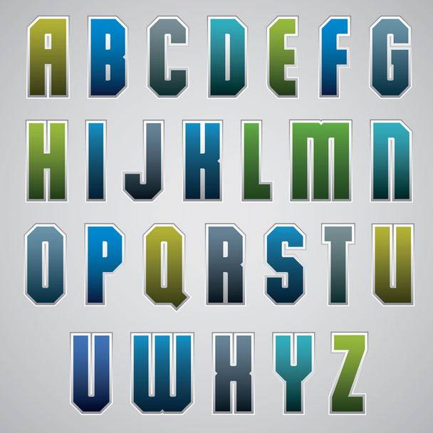 Vector geometric alphabet, bold and condensed font in retro post - Вектор,изображение