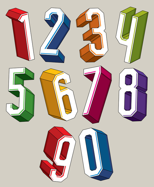 3d geometric numbers set in blue and green colors. - Вектор, зображення
