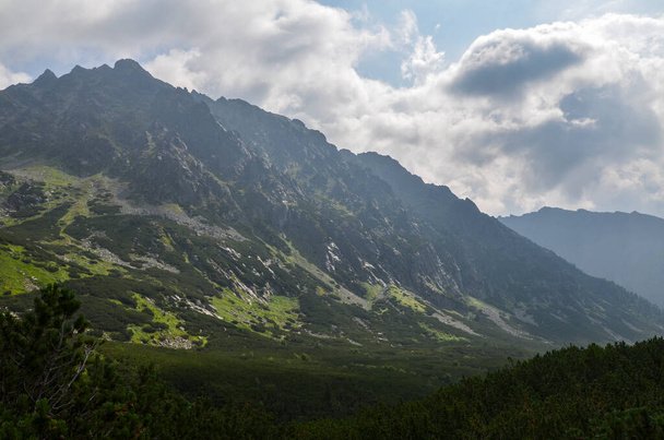Beautiful summer landscape with rocky mountain peaks at High Tatras mountains, Slovakia. Hiking adventure. - Photo, Image