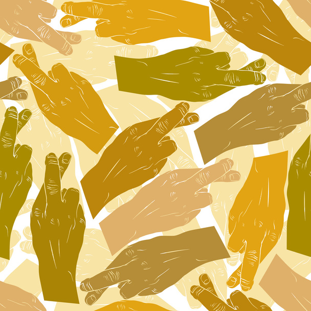 Hands of cheaters with crossed fingers seamless patter, vector b - Wektor, obraz