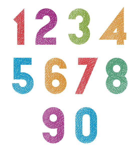 Retro style geometric numbers set with hand drawn lines texture. - Vector, Imagen