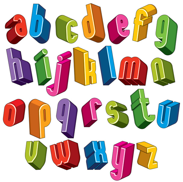3d font, vector colorful letters, geometric dimensional alphabet - Vector, Image