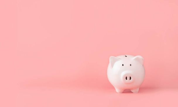 Money saving and investment concept. Piggy bank on pink background with copy space - Photo, Image