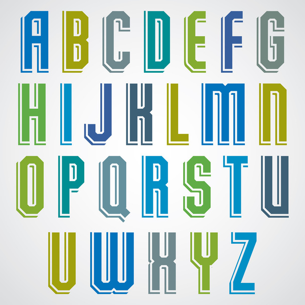 Vector geometric alphabet, condensed font in retro poster style. - Vetor, Imagem