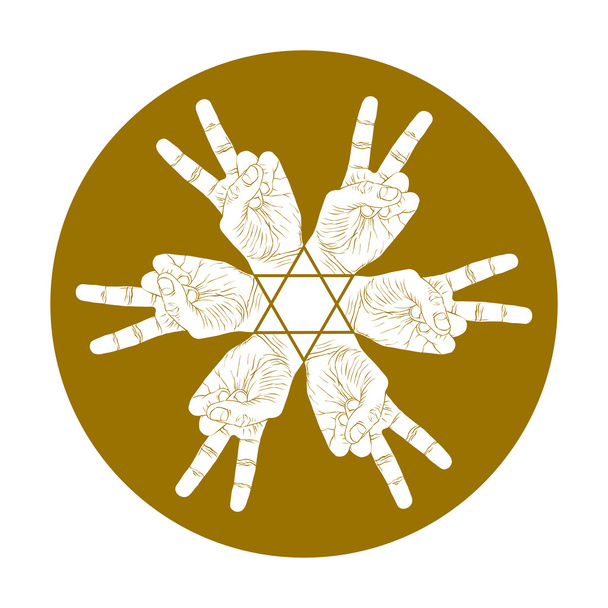 νίκη έξι χέρια αφηρημένο σύμβολο με εξαγωνικό αστέρι, διανυσματικά sp - Διάνυσμα, εικόνα
