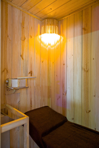 Interior of wood steam sauna cabin - Foto, Imagen