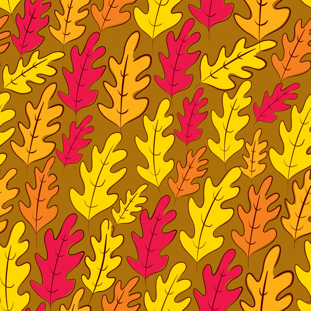 Fall oak leaves seamless pattern, vector background. - Вектор,изображение