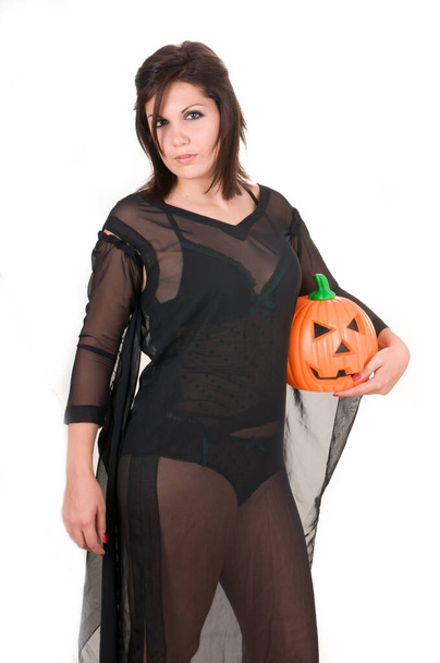 very sensual woman dressed in black for Halloween - Foto, Imagem