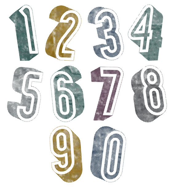 3d numbers with halftone dots textures. - Wektor, obraz