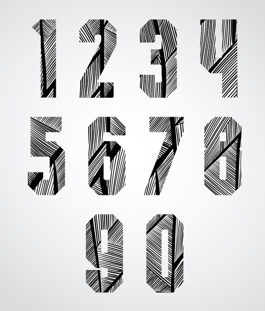 Bold condensed poster style numbers with hand drawn lines patter - Vector, Image