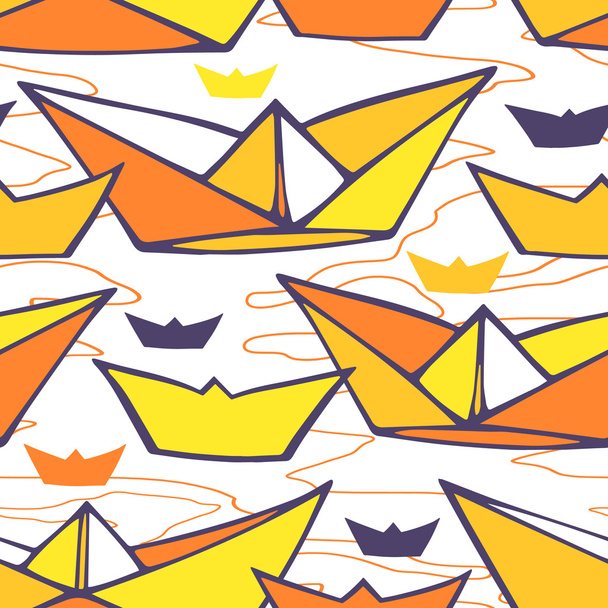 Seamless pattern with paper ships - Wektor, obraz