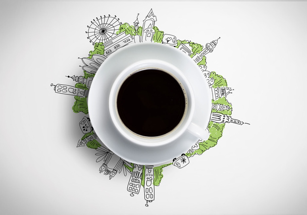 Taza de café con fondo de boceto
 - Foto, imagen