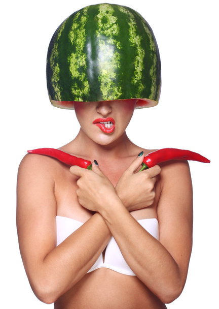 Girl with watermelon - Foto, Imagem