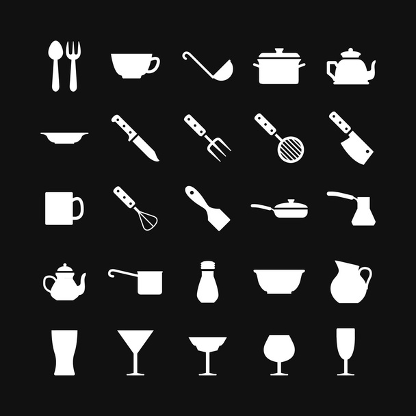 Kitchen accessories silhouette black vector on white background