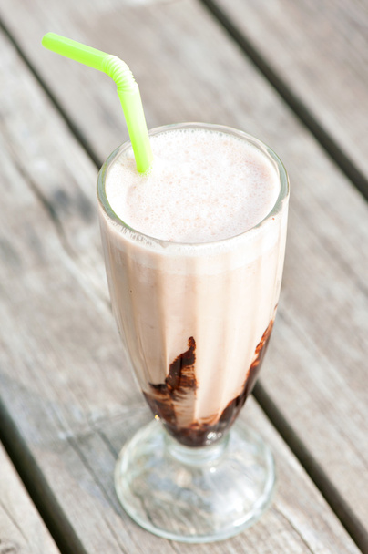 Protein snack. Ice-cream milkshake with chocolate. Outdoors clos - Photo, Image