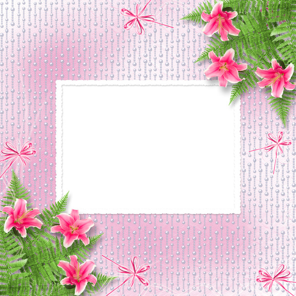 Card for invitation or congratulation with pink lilies - Photo, Image