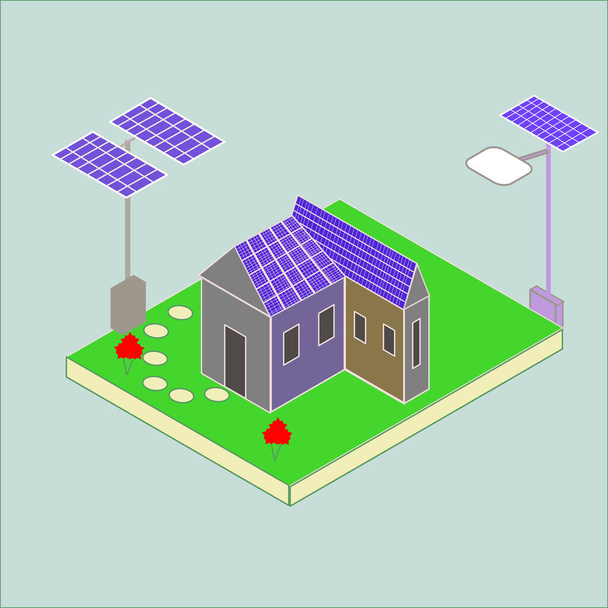 Alternativní energie napájená solárním článkem - Vektor, obrázek