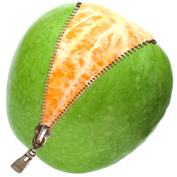 Orange innen Apfel mit Reißverschluss - Foto, Bild