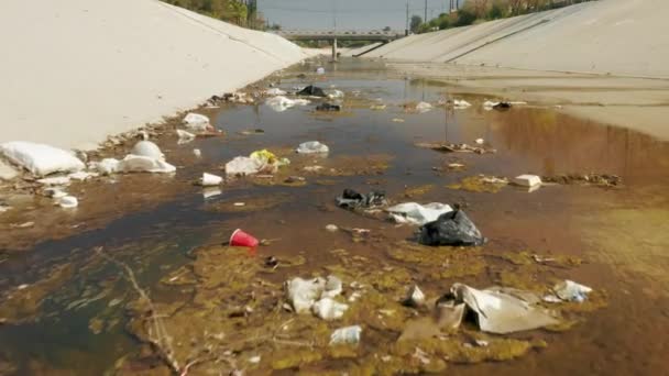Río Los Ángeles contaminado y seco, Basura plástica en aguas urbanas - Imágenes, Vídeo