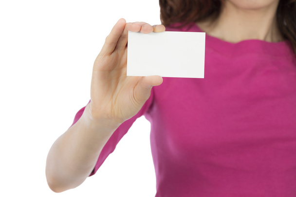 vrouw met een blanco visitekaartje - Foto, afbeelding