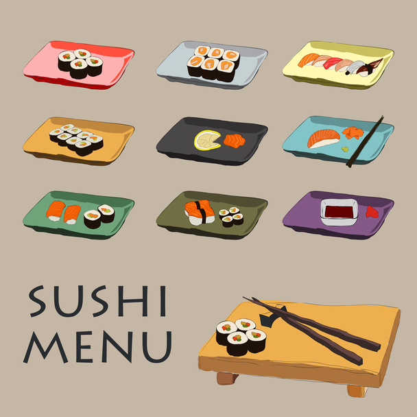 Illustration of icons various pieces of Sushi - Vektori, kuva
