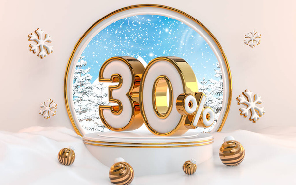 30 Prozent Wintersonderangebot Rabatt Hintergrund für Social Media Promotion Poster. 3D-Darstellung - Foto, Bild