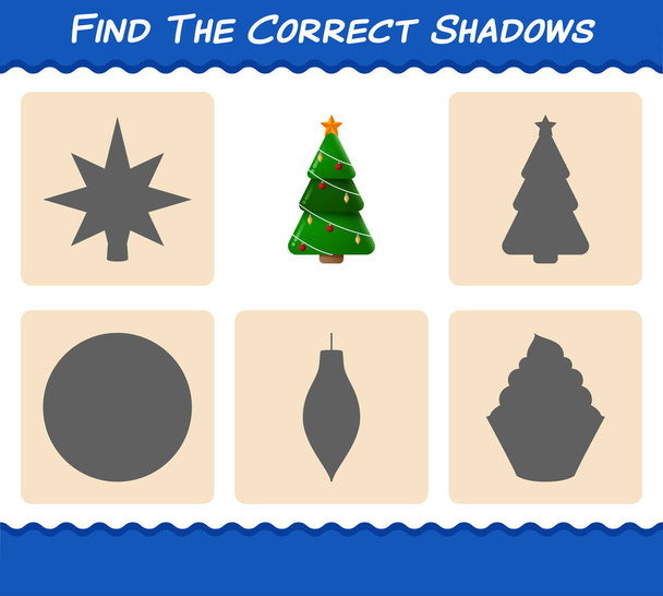 Trova le ombre corrette dell'albero di Natale. Gioco di ricerca e corrispondenza. Gioco educativo per bambini e bambini in età prescolare - Vettoriali, immagini