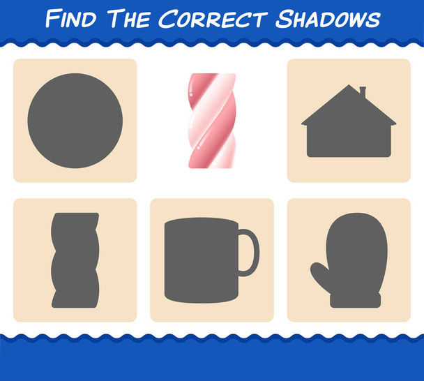 Finden Sie die richtigen Schatten des Eibisch. Such- und Matching-Spiel. Lernspiel für Kinder und Kleinkinder im Vorschulalter - Vektor, Bild