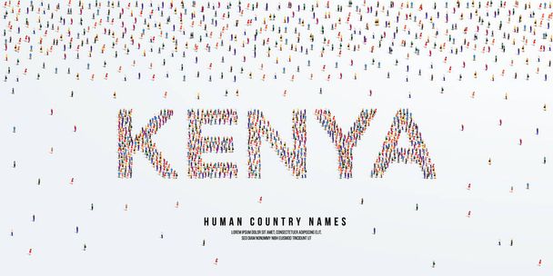 Nome de país humano Quénia. grande grupo de pessoas se formam para criar o nome do país Quênia. ilustração vetorial. - Vetor, Imagem