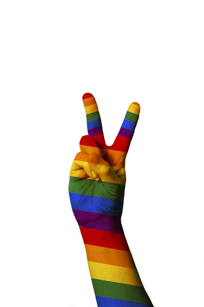 A vertical shot of peace and love gesturing in pride rainbow colors on an isolated background - Foto, Imagen