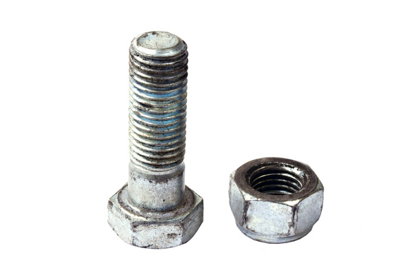Nut and bolt isolated on white - Photo, Image