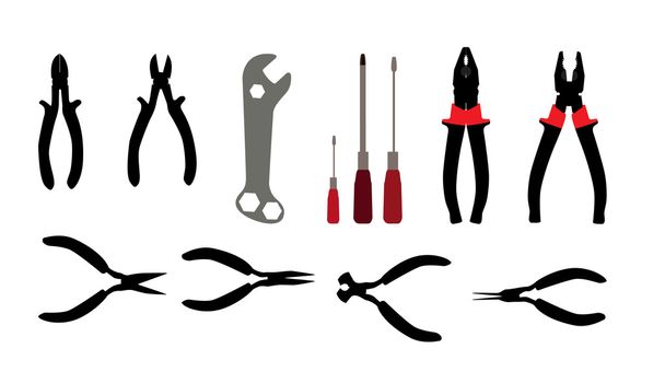 Building tools hammer, screwdriver, tape measure. Vector Illustr - Vector, Image